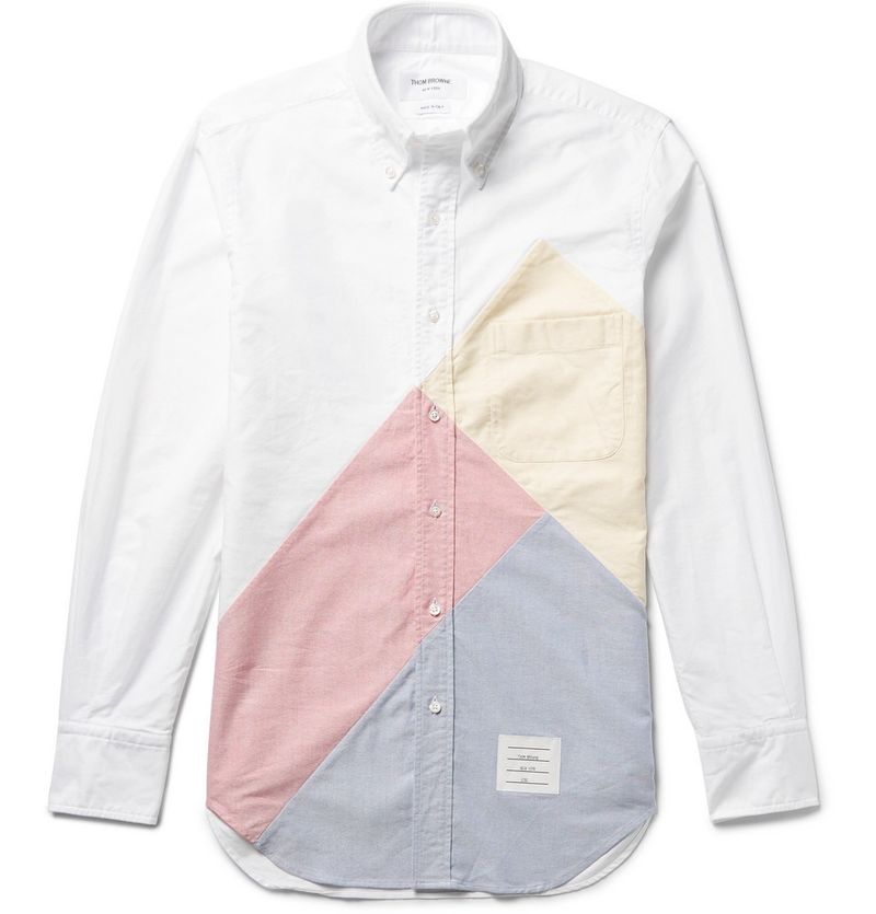 Thom Browne Slim-Fit Button-Down Collar Patchwork Cotton Oxford Shirt Small — view 1