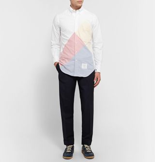 Thom Browne Slim-Fit Button-Down Collar Patchwork Cotton Oxford Shirt Small — view 5