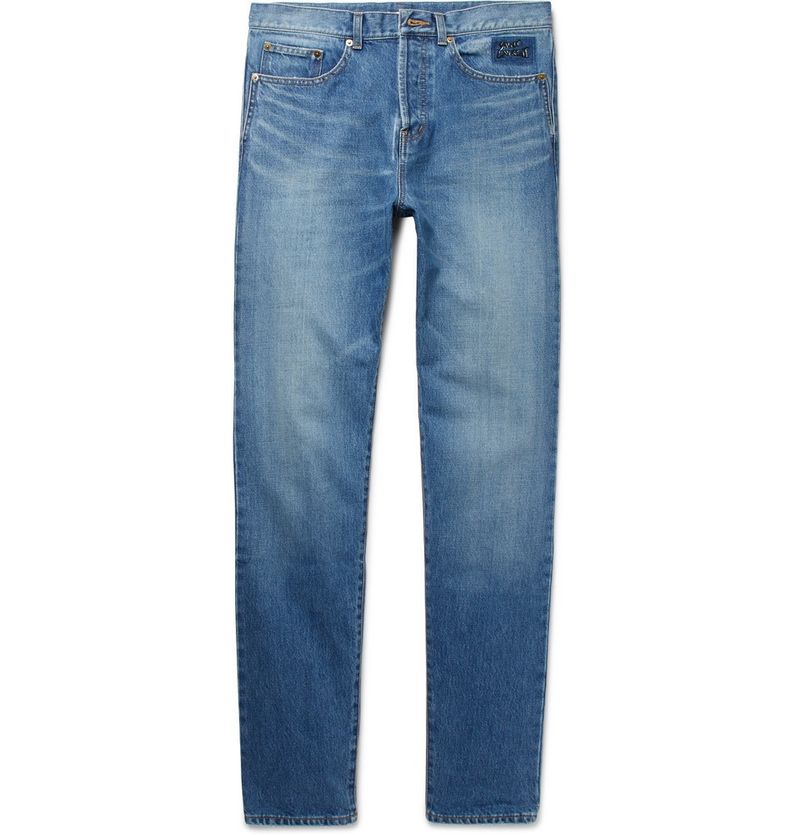 Yves Saint Laurent D14 Embroidered Vintage Blue Denim Jeans — view 1