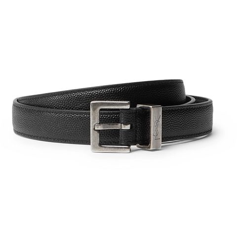 Saint Laurent 2cm Black Pebble-Grain Leather Belt