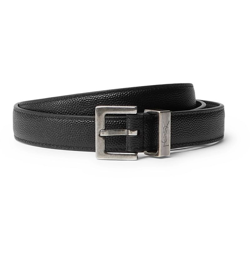 Saint Laurent 2cm Black Pebble-Grain Leather Belt — view 1
