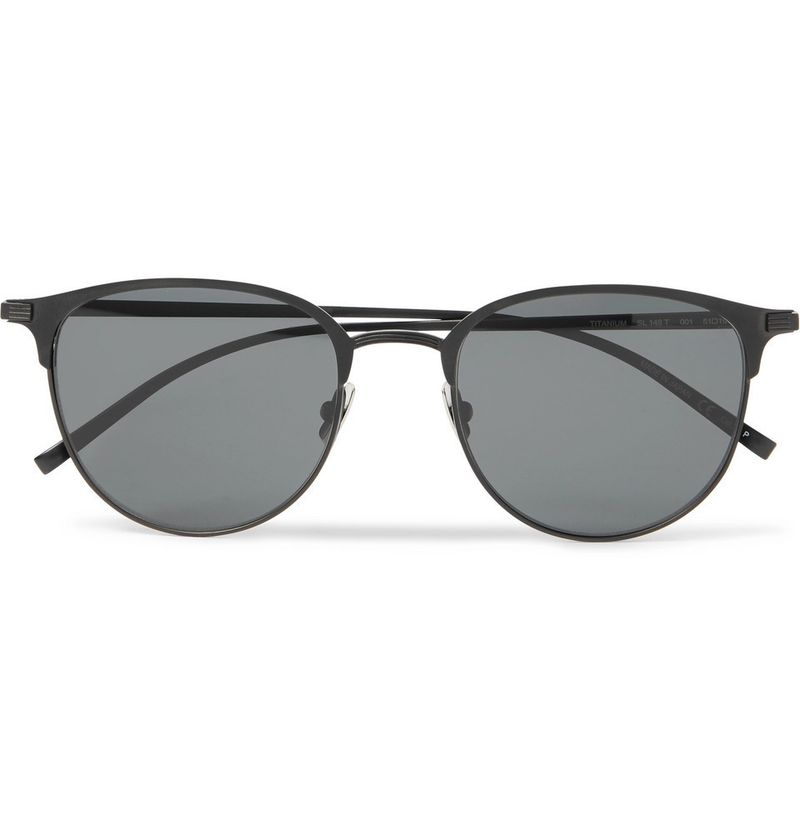 Yves Saint Laurent Round-Frame Matte-Titanium Sunglasses — view 1