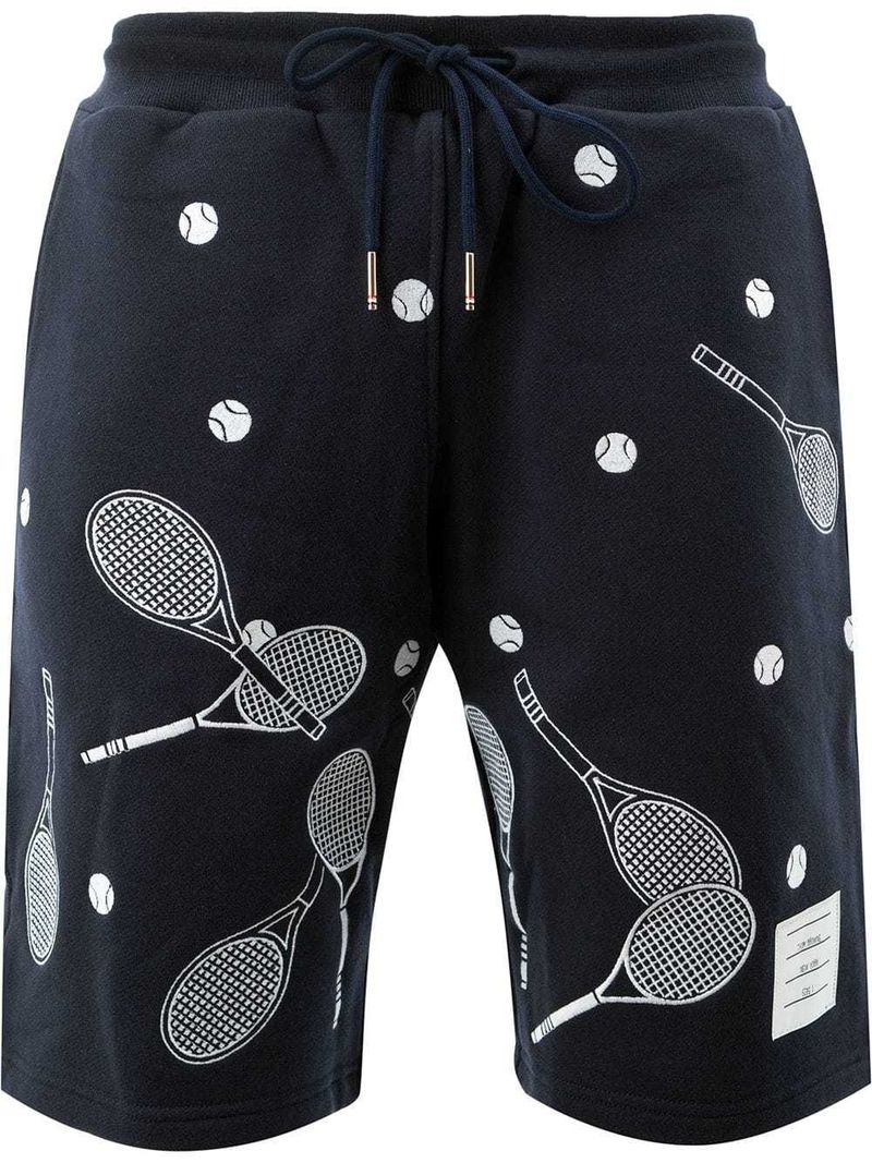 Thom Browne Embroidered Cotton-Jersey Shorts — view 1