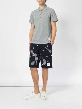 Thom Browne Embroidered Cotton-Jersey Shorts — view 2