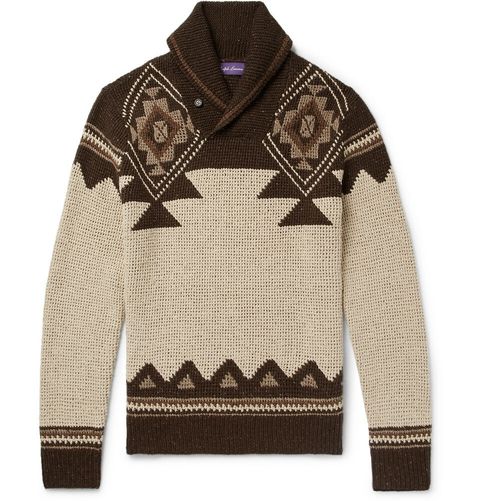 Ralph Lauren Purple Label Slim-Fit Shawl-Collar Intarsia Silk and Cashmere-Blend Sweater