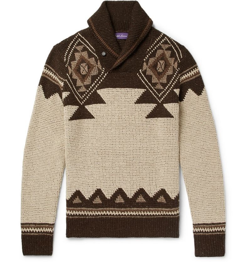 Ralph Lauren Purple Label Slim-Fit Shawl-Collar Intarsia Silk and Cashmere-Blend Sweater — view 1