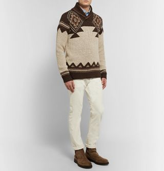 Ralph Lauren Purple Label Slim-Fit Shawl-Collar Intarsia Silk and Cashmere-Blend Sweater — view 2