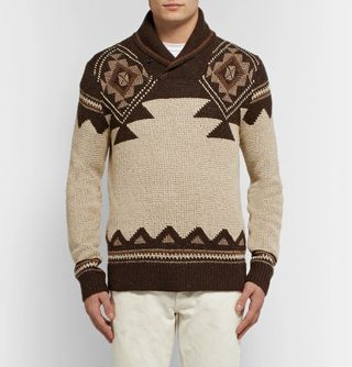 Ralph Lauren Purple Label Slim-Fit Shawl-Collar Intarsia Silk and Cashmere-Blend Sweater — view 3