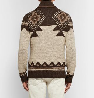 Ralph Lauren Purple Label Slim-Fit Shawl-Collar Intarsia Silk and Cashmere-Blend Sweater — view 4