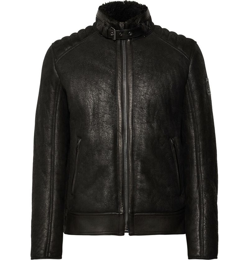 Belstaff Westlake 2.0 Slim-Fit Leather-Trimmed Shearling Biker Jacket — view 1