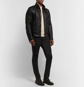 Belstaff Westlake 2.0 Slim-Fit Leather-Trimmed Shearling Biker Jacket — view 2