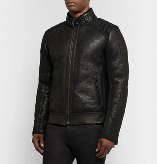 Belstaff Westlake 2.0 Slim-Fit Leather-Trimmed Shearling Biker Jacket — view 3