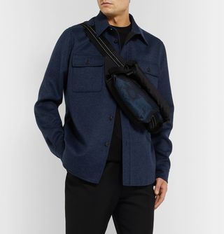 Bottega Veneta Paper Touch Nylon and Mesh Belt Bag — Black and Blue — view 2