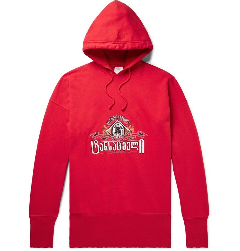 Vetements Oversized Embroidered Fleece-Back Cotton-Jersey Hoodie — view 1