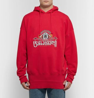 Vetements Oversized Embroidered Fleece-Back Cotton-Jersey Hoodie — view 2