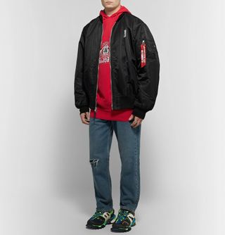 Vetements Oversized Embroidered Fleece-Back Cotton-Jersey Hoodie — view 3