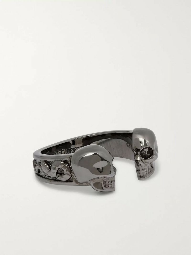Alexander McQueen Skull Gunmetal-Tone Ring — view 1