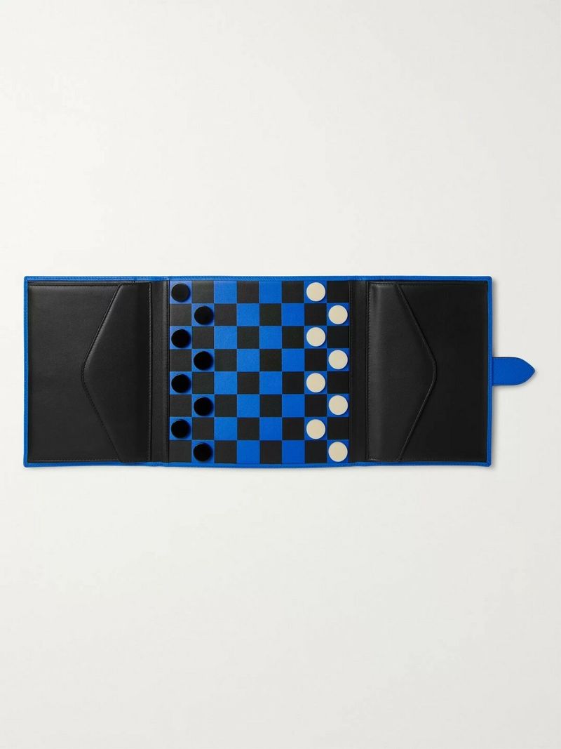 Smythson Panama Cross-Grain Leather Checkers Set — view 1