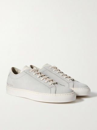 Common Projects Original Achilles Leather-Trimmed Nubuck Sneakers — view 2