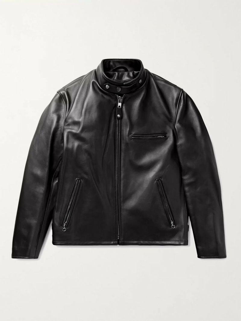 SCHOTT Classic Racer Slim-Fit Leather Biker Jacket — view 1