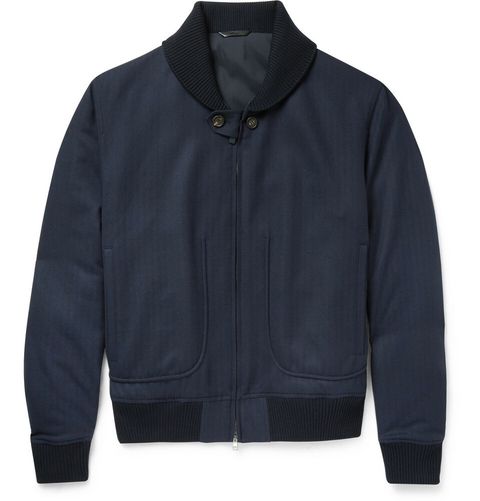 Brioni Herringbone Wool Bomber Jacket