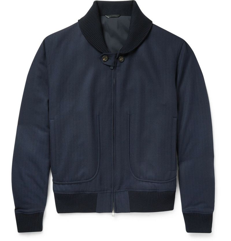 Brioni Herringbone Wool Bomber Jacket — view 1