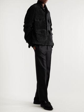 Sacai Faux Shearling and Ribbed Wool Varsity Jacket — view 2