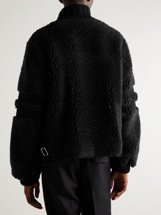 Sacai Faux Shearling and Ribbed Wool Varsity Jacket — view 4