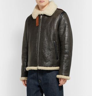 Acne Studios Shearling-Lined Textured-Leather Jacket — view 3