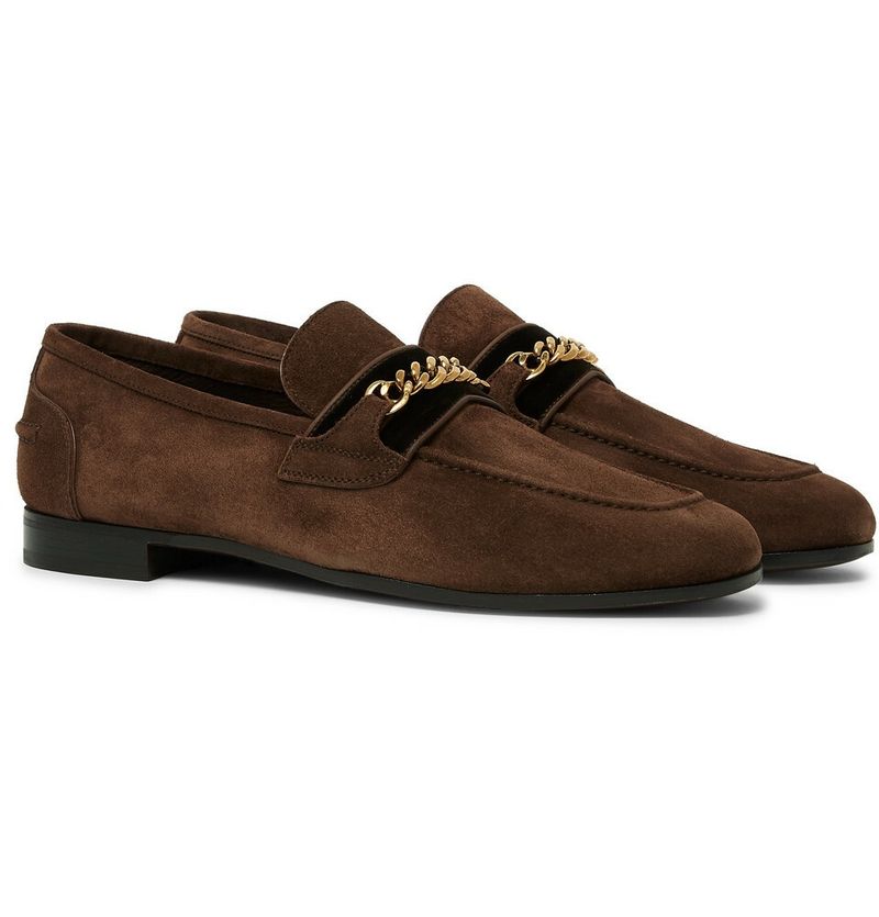 Tom Ford Wilton Chain-Embellished Velvet-Trimmed Suede Loafers — view 1