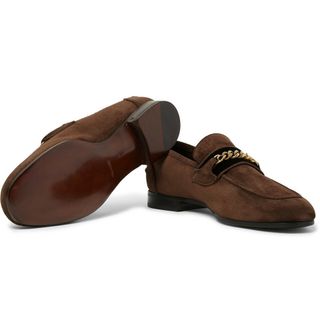 Tom Ford Wilton Chain-Embellished Velvet-Trimmed Suede Loafers — view 4