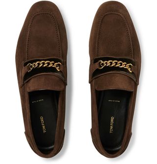 Tom Ford Wilton Chain-Embellished Velvet-Trimmed Suede Loafers — view 5