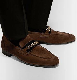 Tom Ford Wilton Chain-Embellished Velvet-Trimmed Suede Loafers — view 8