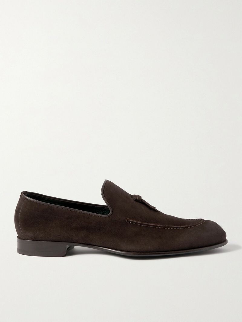 Brioni Lukas Leather-Trimmed Suede Tasselled Loafers — view 1