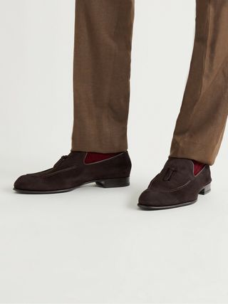 Brioni Lukas Leather-Trimmed Suede Tasselled Loafers — view 2