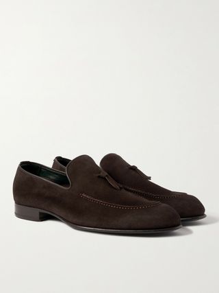 Brioni Lukas Leather-Trimmed Suede Tasselled Loafers — view 4