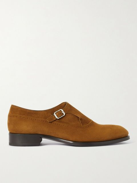 Brioni Suede Brogue Monk-Strap Shoes