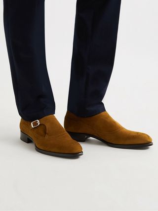 Brioni Suede Brogue Monk-Strap Shoes — view 2