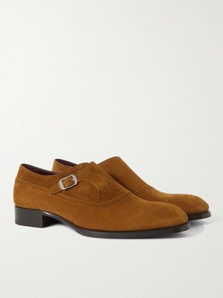 Brioni Suede Brogue Monk-Strap Shoes — view 4