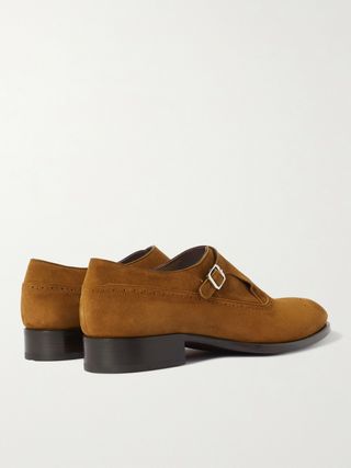 Brioni Suede Brogue Monk-Strap Shoes — view 5