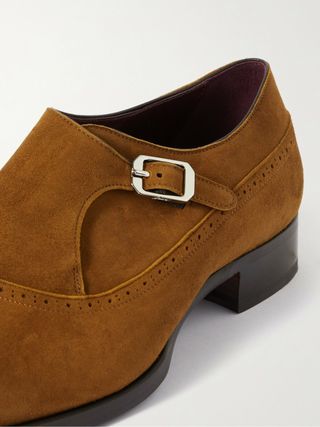 Brioni Suede Brogue Monk-Strap Shoes — view 6