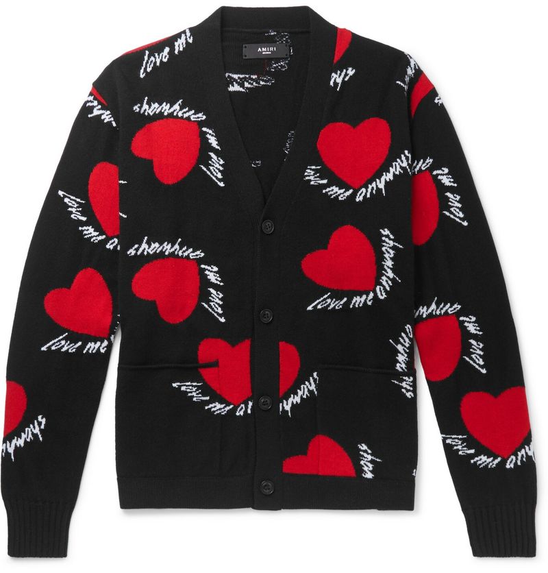 Amiri Intarsia Cashmere and Wool-Blend Cardigan — view 1