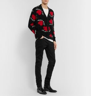 Amiri Intarsia Cashmere and Wool-Blend Cardigan — view 2