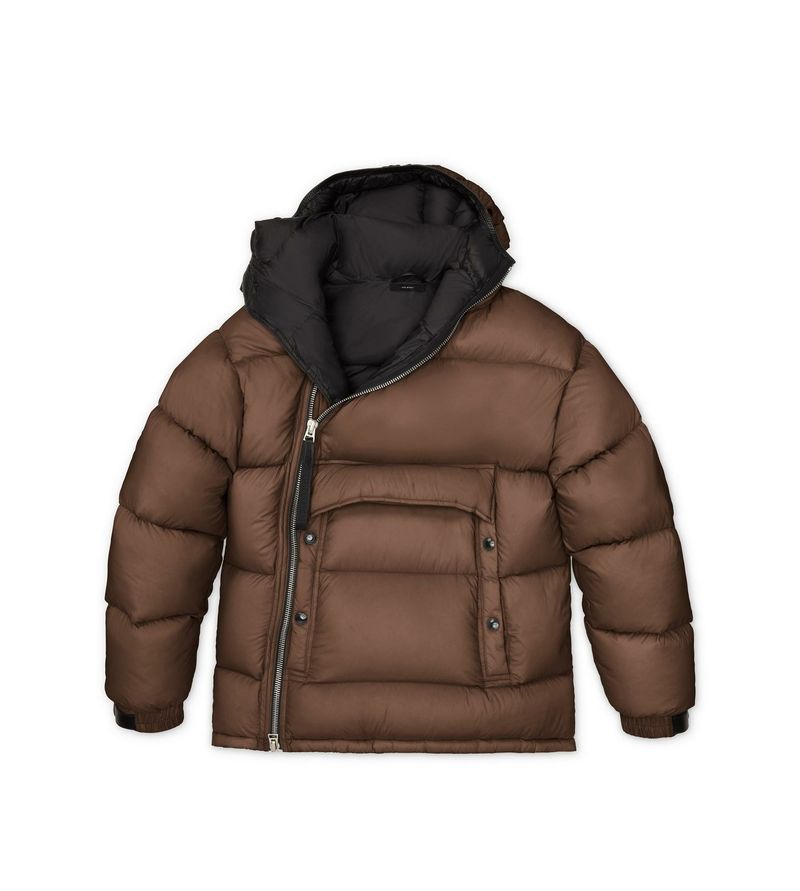 Tom Ford Leather-Trimmed Quilted Shell Hooded Down Jacket — view 1