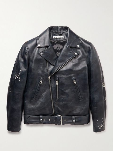 Acne Studios Belted Painted Leather Biker Jacket