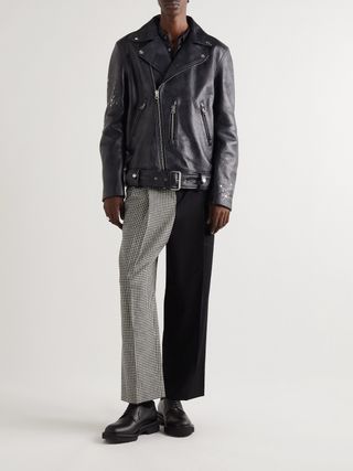 Acne Studios Belted Painted Leather Biker Jacket — view 2