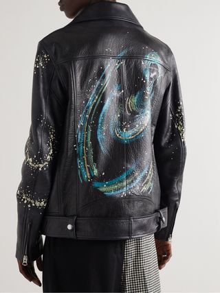 Acne Studios Belted Painted Leather Biker Jacket — view 4