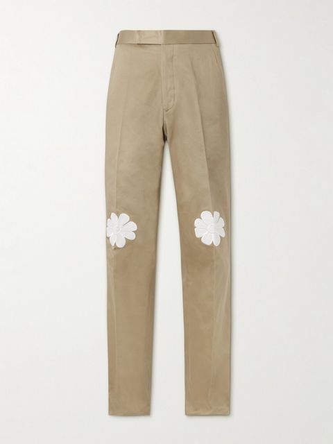 Thom Browne Straight-Leg Appliquéd Cotton-Gabardine Trousers