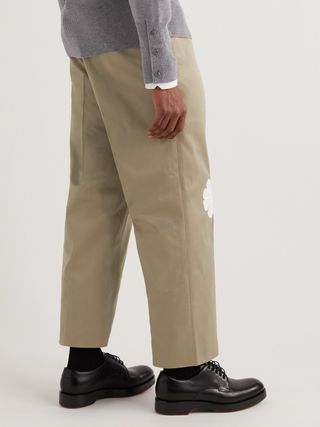 Thom Browne Straight-Leg Appliquéd Cotton-Gabardine Trousers — view 3