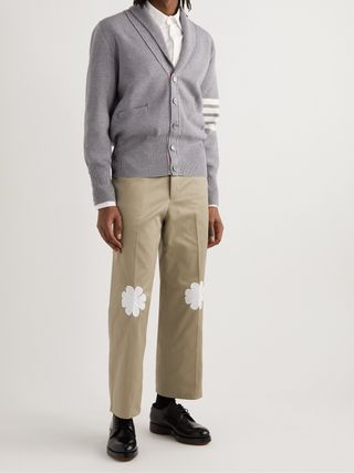 Thom Browne Straight-Leg Appliquéd Cotton-Gabardine Trousers — view 5